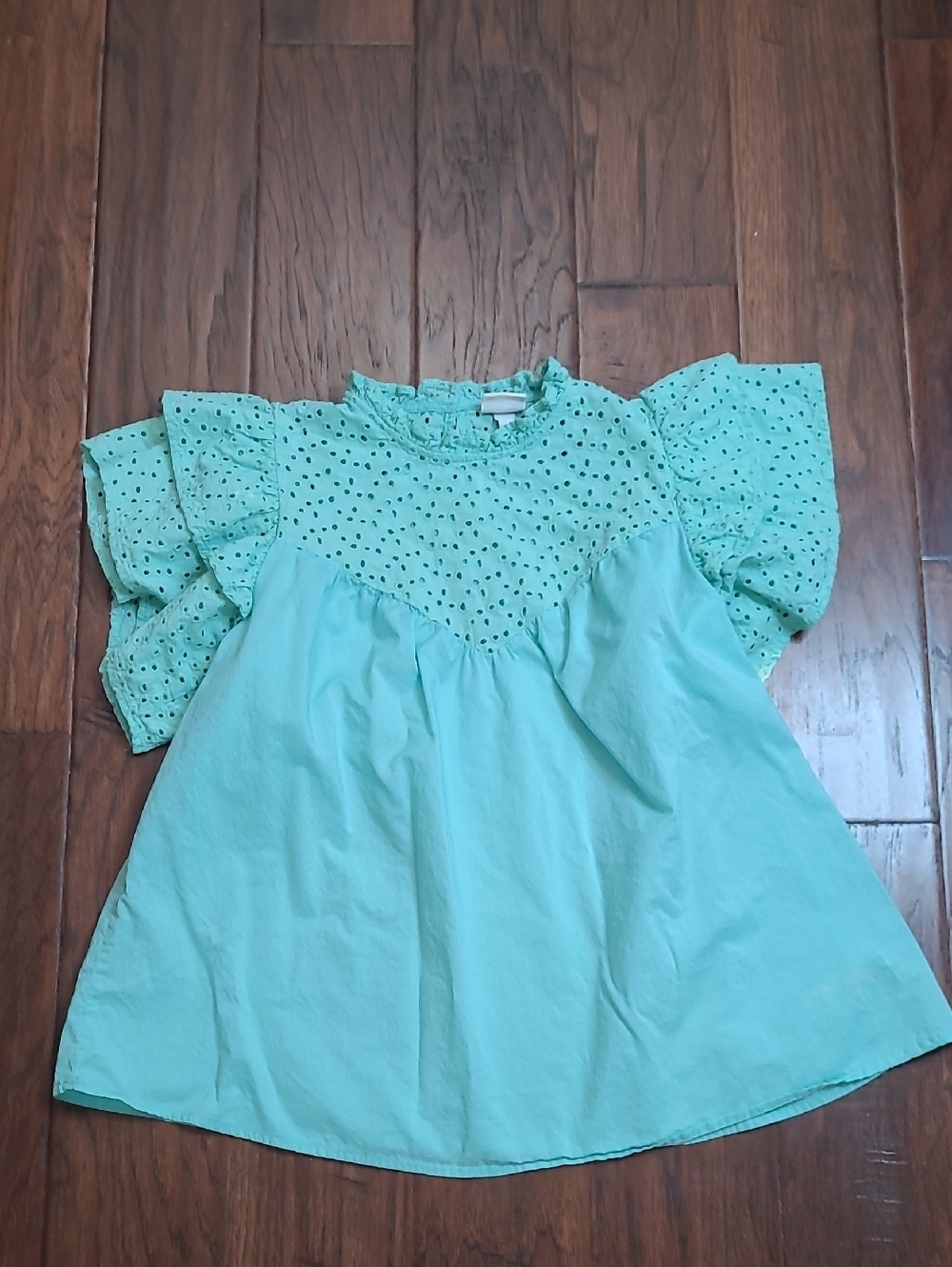 A New Day Mint Green Eyelet Puff Sleeve Blouse size Medium